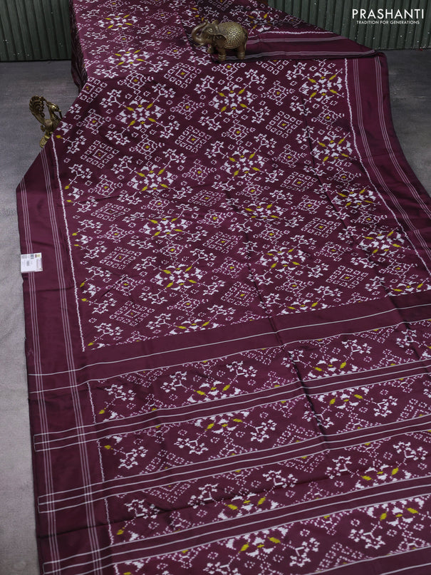 Pochampally silk saree dark coffee brown with allover ikat weaves and rettapet border