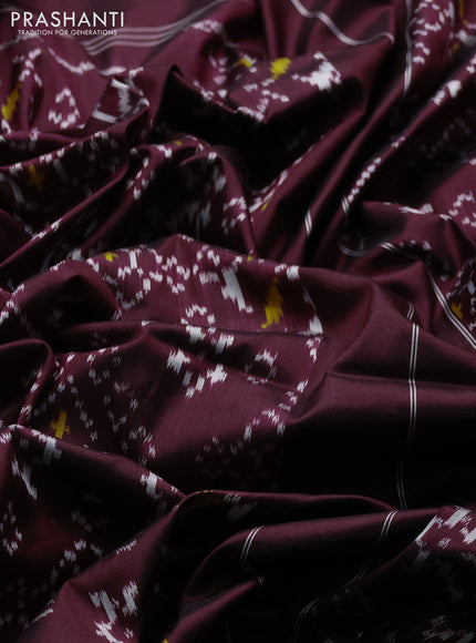Pochampally silk saree dark coffee brown with allover ikat weaves and rettapet border
