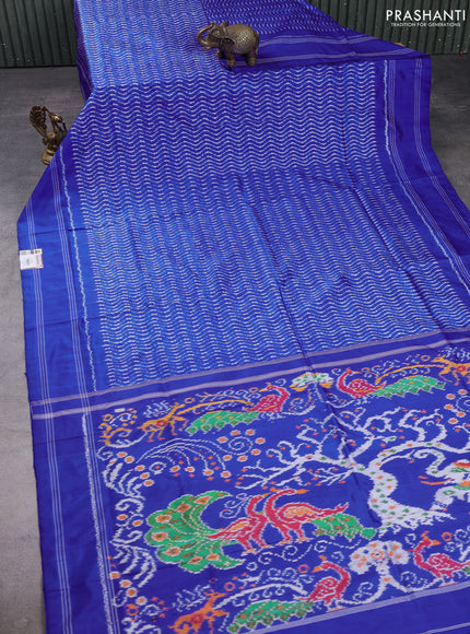 Pochampally silk saree royal blue with allover ikat weaves and rettapet border