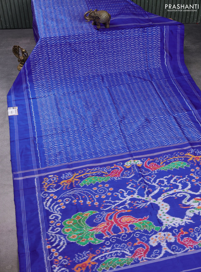 Pochampally silk saree royal blue with allover ikat weaves and rettapet border