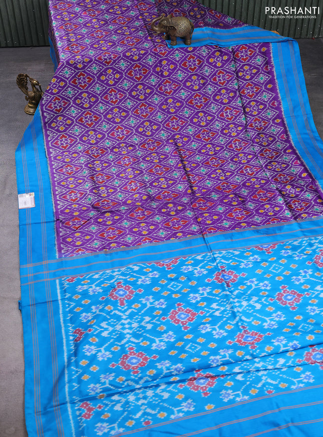 Pochampally silk saree purple and cs blue with allover ikat weaves and rettapet border