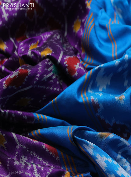 Pochampally silk saree purple and cs blue with allover ikat weaves and rettapet border