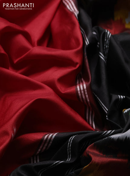 Pochampally silk saree red and black with plain body and long ikat woven border