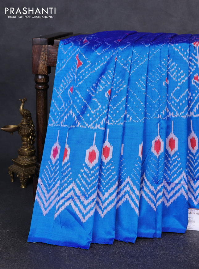 Pochampally silk saree cs blue with allover ikat weaves and ikat woven border