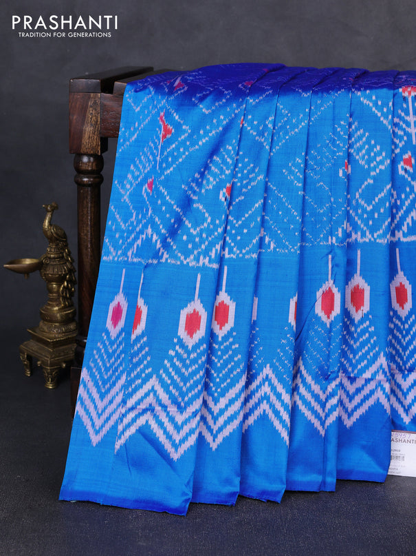 Pochampally silk saree cs blue with allover ikat weaves and ikat woven border
