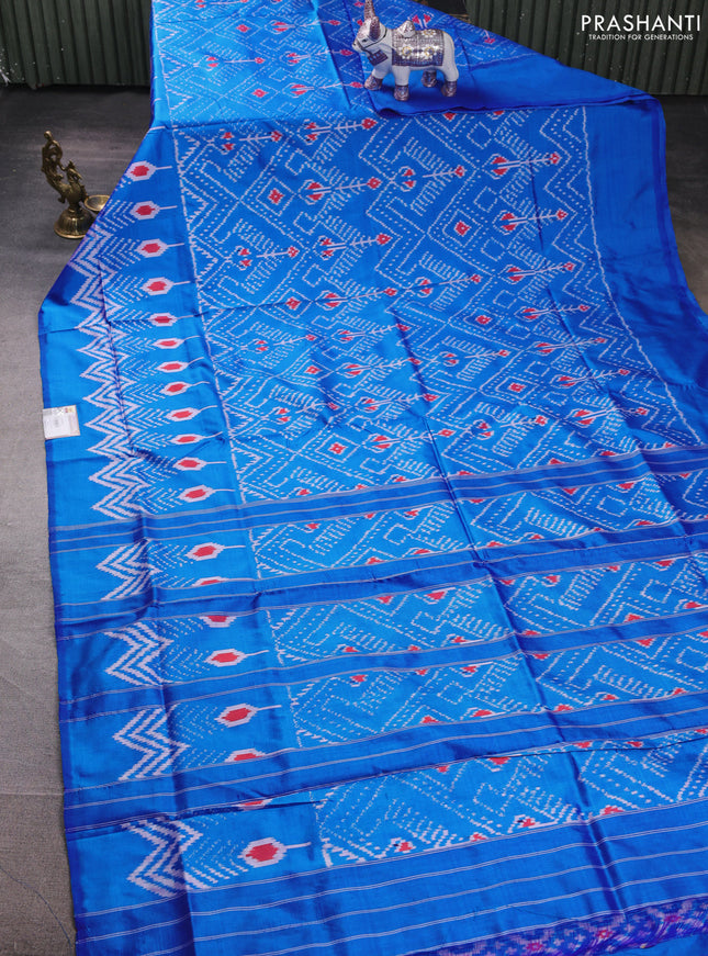 Pochampally silk saree cs blue with allover ikat weaves and ikat woven border