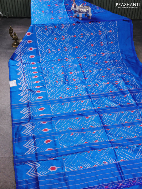 Pochampally silk saree cs blue with allover ikat weaves and ikat woven border