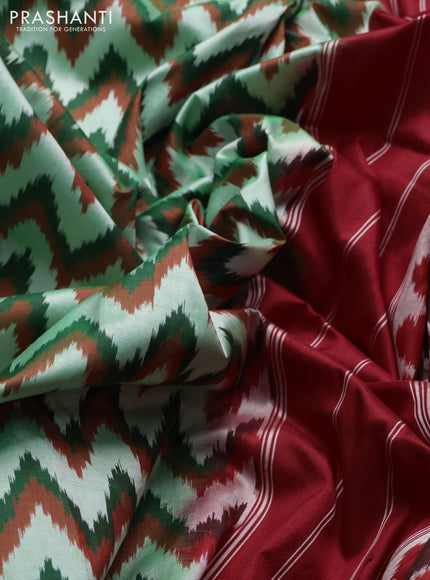 Pochampally silk saree green shade and red with allover ikat weaves and simple border