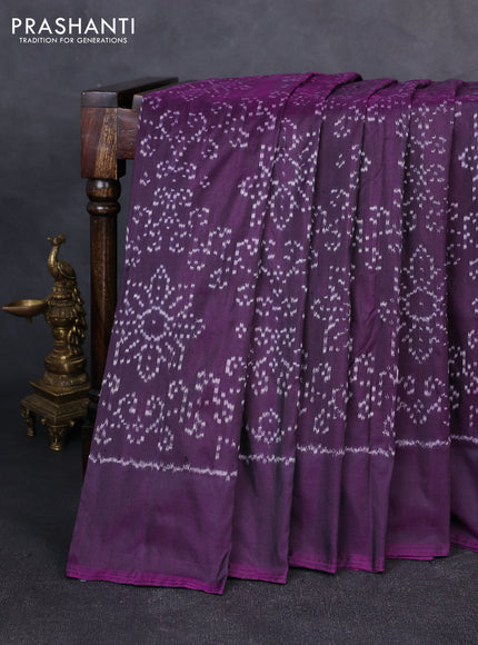 Pochampally silk saree deep purple with allover ikat weaves and simple border