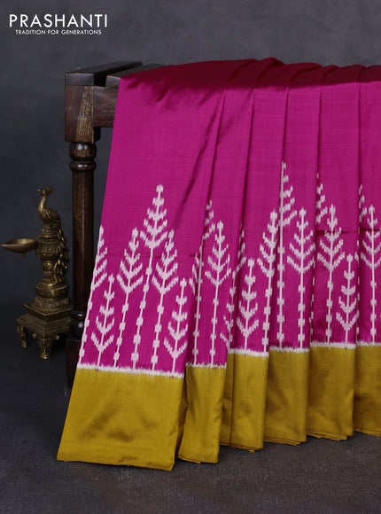 Pochampally silk saree pink and mustard yellow with plain body and long ikat woven border