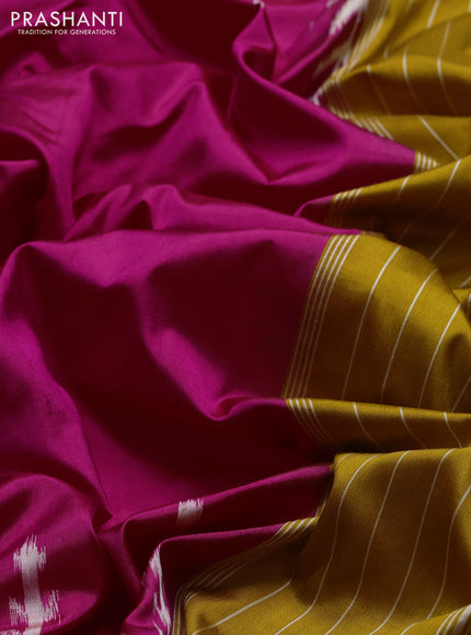 Pochampally silk saree pink and mustard yellow with plain body and long ikat woven border