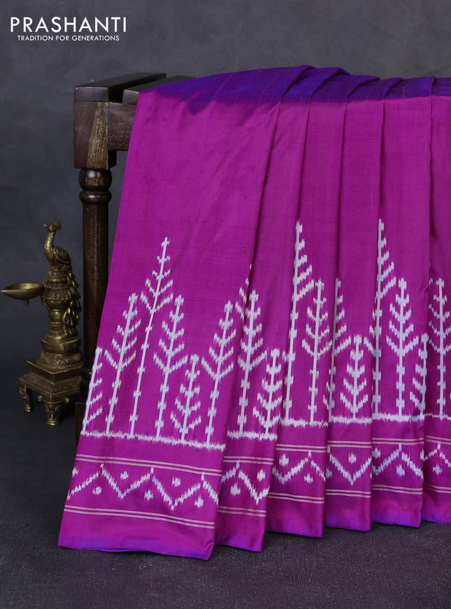 Pochampally silk saree pink with plain body and long ikat woven border