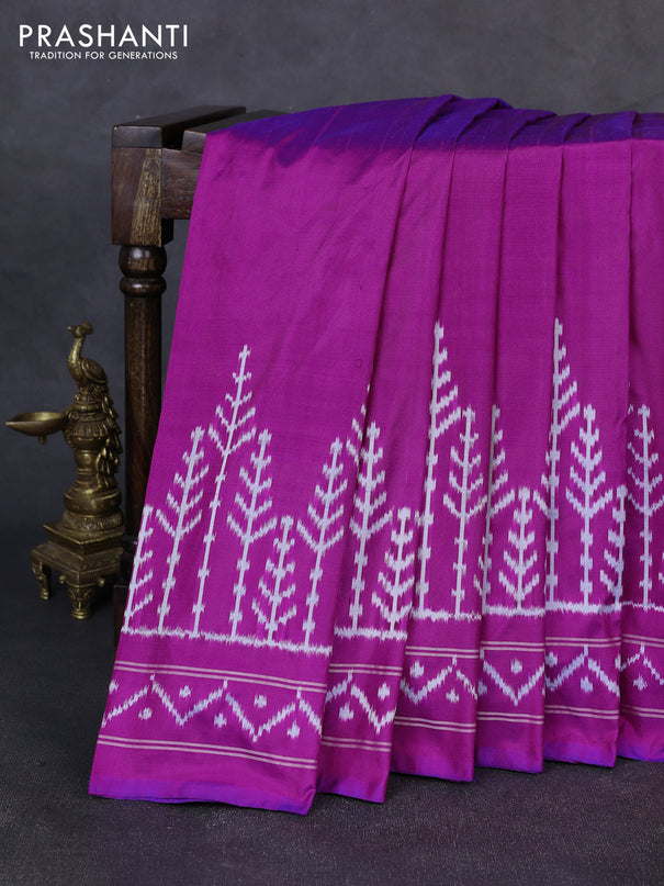 Pochampally silk saree pink with plain body and long ikat woven border