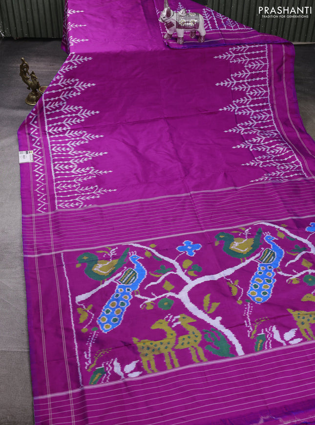Pochampally silk saree pink with plain body and long ikat woven border