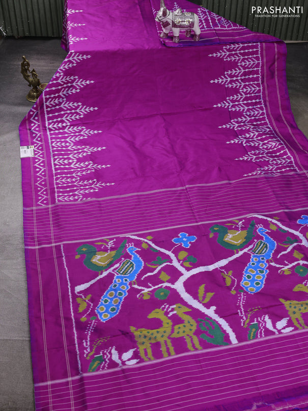 Pochampally silk saree pink with plain body and long ikat woven border