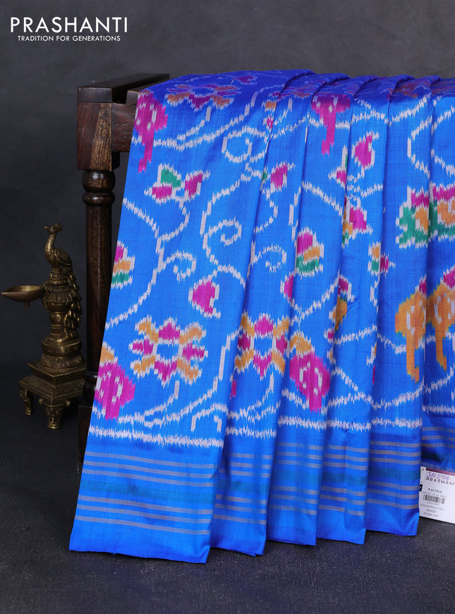 Pochampally silk saree cs blue with allover ikat weaves and woven border