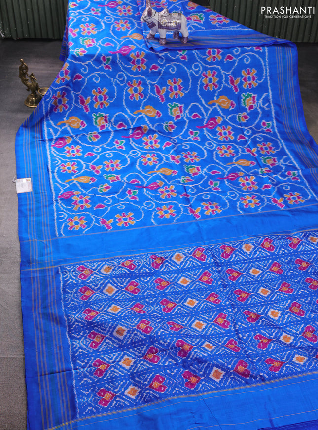 Pochampally silk saree cs blue with allover ikat weaves and woven border