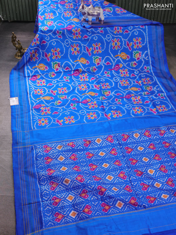 Pochampally silk saree cs blue with allover ikat weaves and woven border