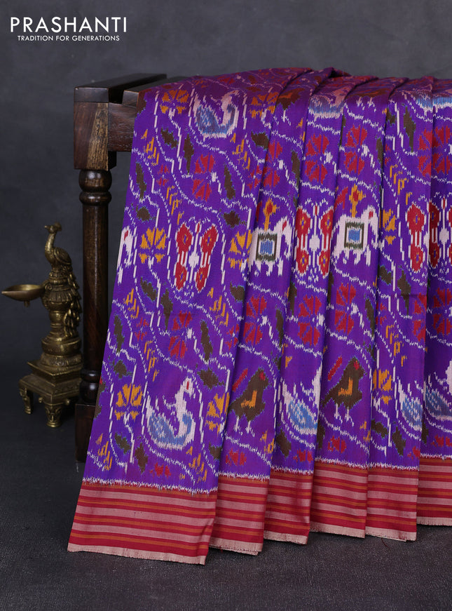 Pochampally silk saree purple and maroon with allover ikat weaves and woven border