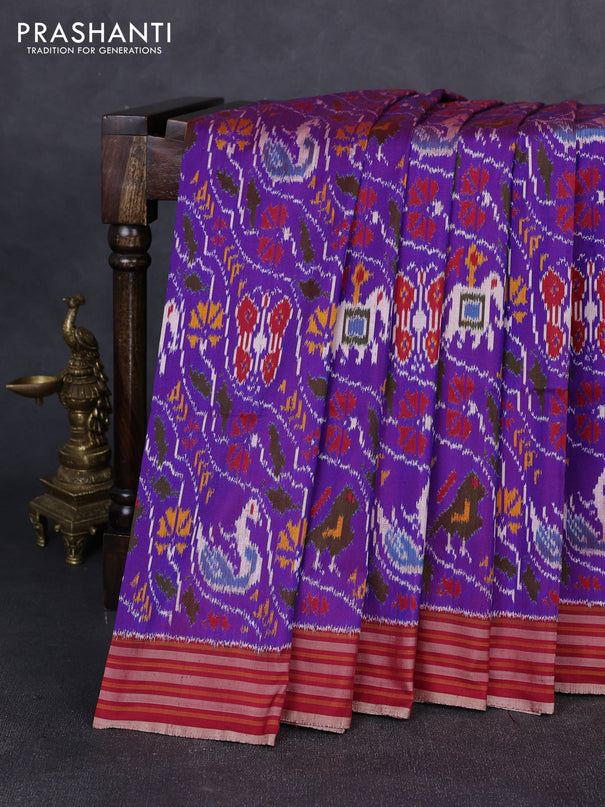 Pochampally silk saree purple and maroon with allover ikat weaves and woven border