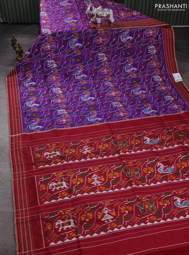 Pochampally silk saree purple and maroon with allover ikat weaves and woven border