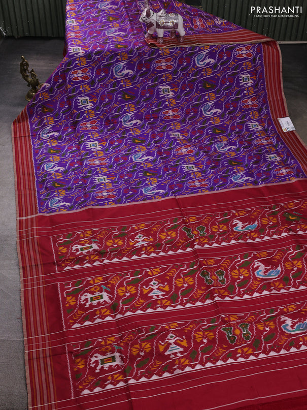 Pochampally silk saree purple and maroon with allover ikat weaves and woven border