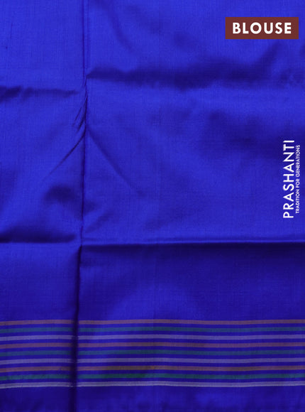 Pochampally silk saree red shade and royal blue with plain body and long ikat woven border