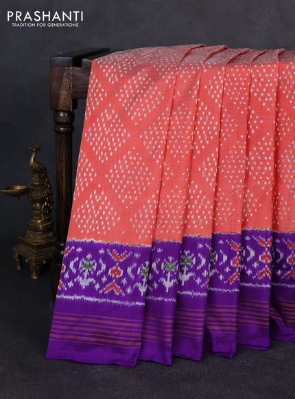 Pochampally silk saree red shade and violet with allover ikat woven buttas and ikat woven border