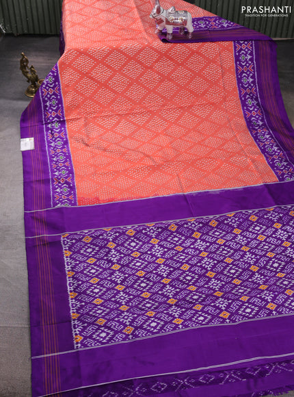 Pochampally silk saree red shade and violet with allover ikat woven buttas and ikat woven border