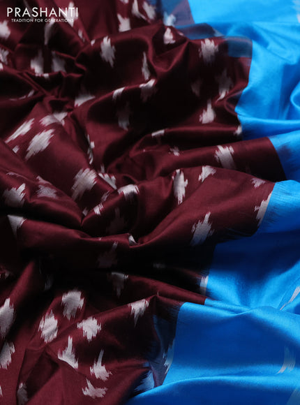 Pochampally silk saree deep maroon and cs blue with allover ikat woven buttas and ikat zari woven border