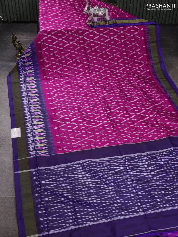 Pochampally silk saree pink and blue with allover ikat weaves and ikat zari woven border