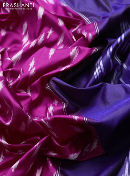 Pochampally silk saree pink and blue with allover ikat weaves and ikat zari woven border