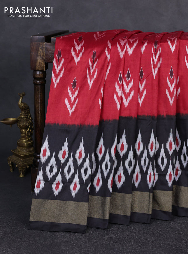 Pochampally silk saree red  and black with allover ikat woven buttas and long ikat zari woven border