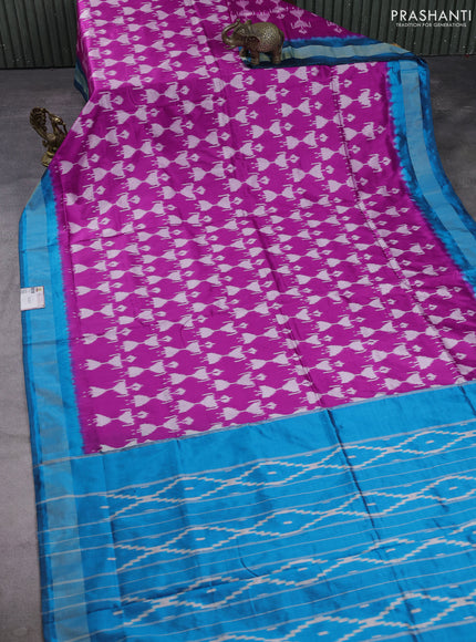 Pochampally silk saree pink and cs blue with allover ikat woven buttas and zari woven border