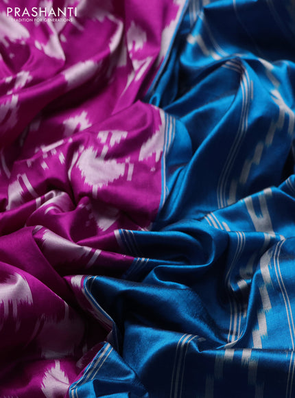 Pochampally silk saree pink and cs blue with allover ikat woven buttas and zari woven border