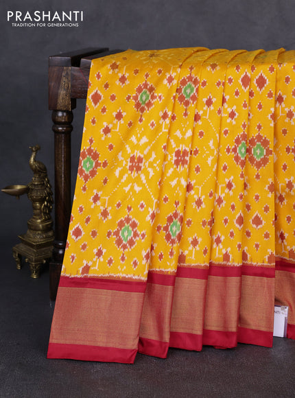 Pochampally silk saree mango yellow and red with allover ikat weaves and zari woven border