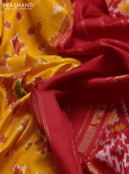 Pochampally silk saree mango yellow and red with allover ikat weaves and zari woven border