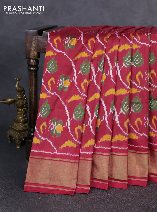 Pochampally silk saree maroon with allover ikat weaves and zari woven border