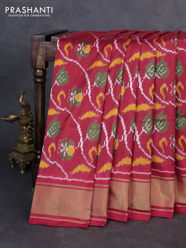 Pochampally silk saree maroon with allover ikat weaves and zari woven border