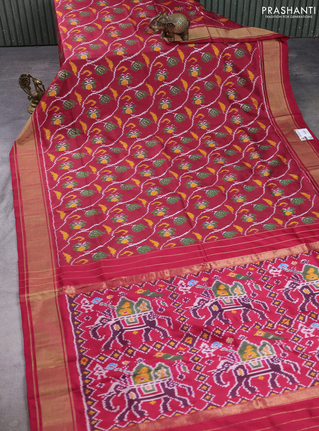 Pochampally silk saree maroon with allover ikat weaves and zari woven border