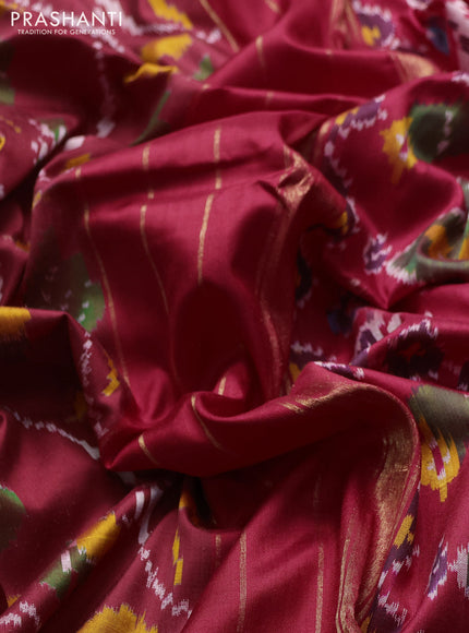 Pochampally silk saree maroon with allover ikat weaves and zari woven border