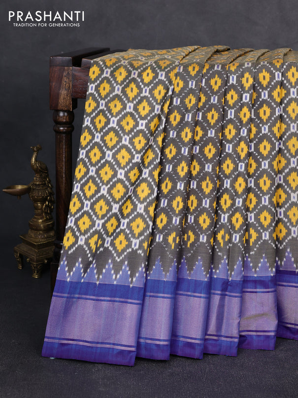 Pochampally silk saree black and royal blue with allover ikat weaves and zari woven border
