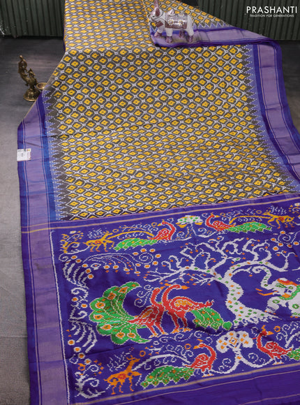 Pochampally silk saree black and royal blue with allover ikat weaves and zari woven border