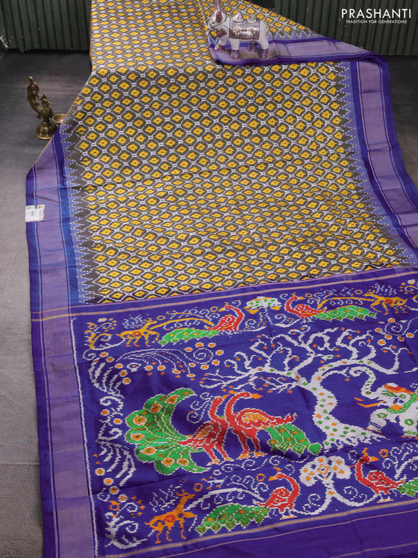 Pochampally silk saree black and royal blue with allover ikat weaves and zari woven border