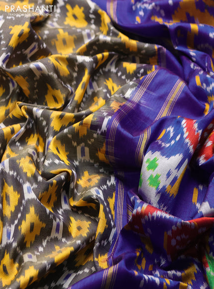Pochampally silk saree black and royal blue with allover ikat weaves and zari woven border