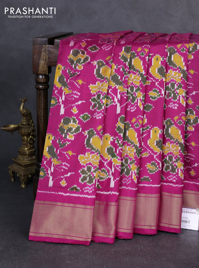 Pochampally silk saree pink with allover ikat weaves and zari woven border