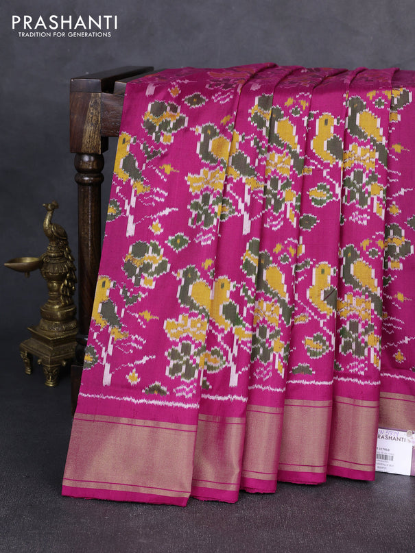 Pochampally silk saree pink with allover ikat weaves and zari woven border