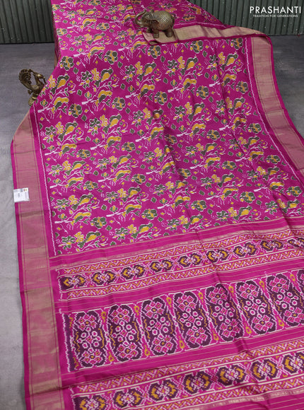 Pochampally silk saree pink with allover ikat weaves and zari woven border