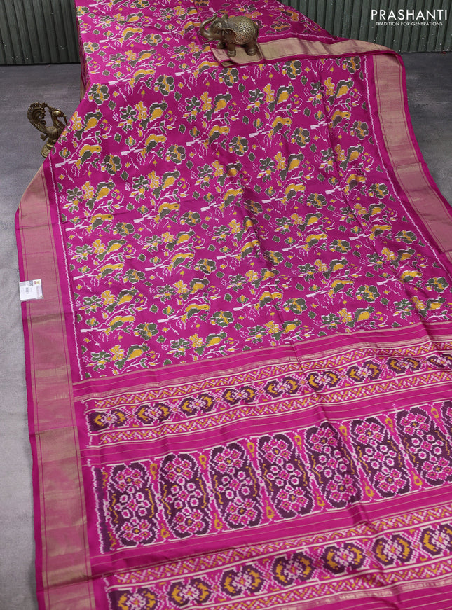 Pochampally silk saree pink with allover ikat weaves and zari woven border