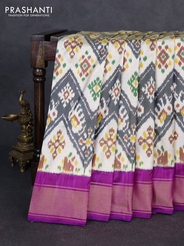 Pochampally silk saree cream and pink with allover ikat weaves and zari woven border